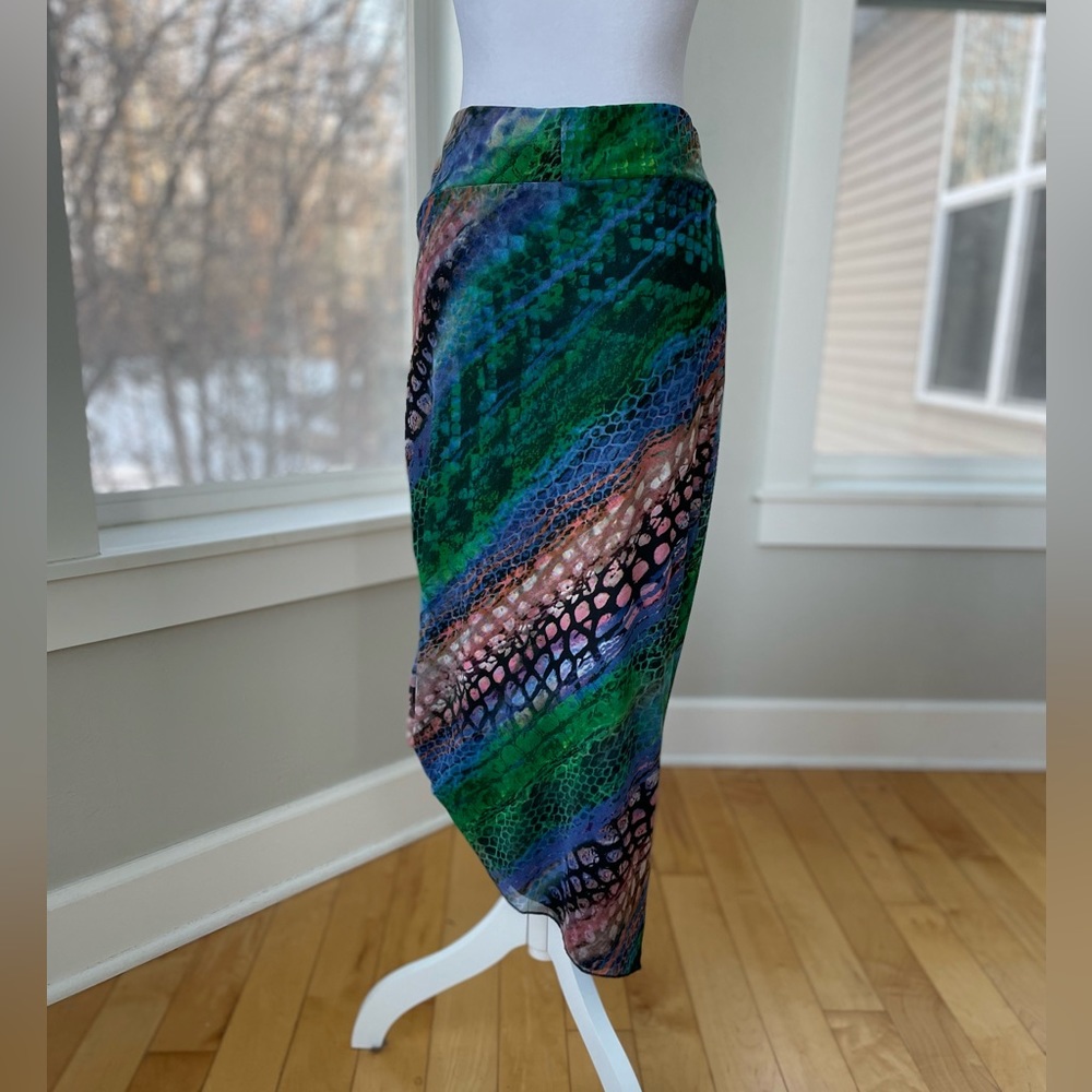 Vintage Y2K Mesmerize Emerald Green Low Rise Stretch Mesh Maxi Skirt Sz S - Picture 8 of 12